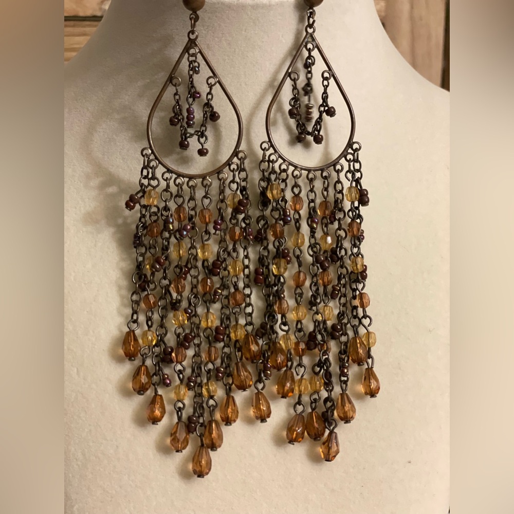 Elegant Brown and Gold Chandelier Earrings